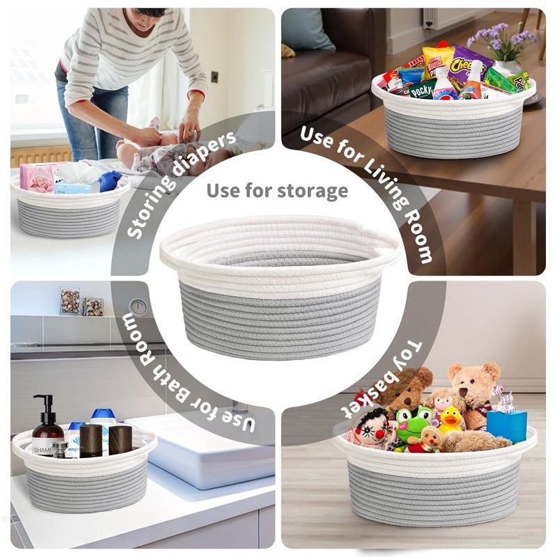 Yeeeasy Small Woven Basket with Gift Bags and Ribbons Cute Baskets for Gifts Empty 12"x8"x5" Small Rope Toy Basket for Babies Baskets for Storage, White & Grey - Image 3
